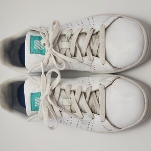 K-Swiss White and Aqua Green Leather Sneakers 95586-107-M Women’s Size 9